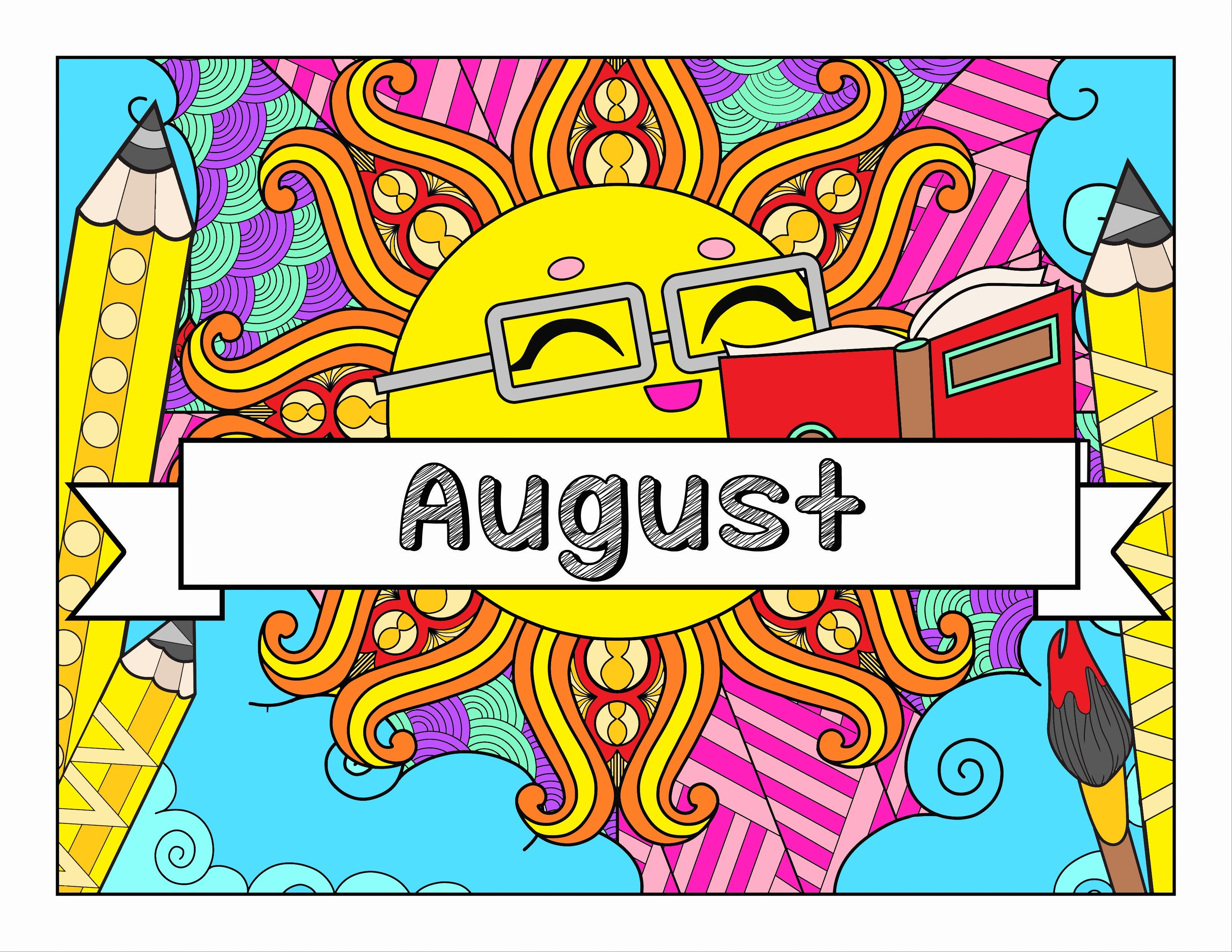 August and School-Themed Coloring Book and Planner, Mandalas